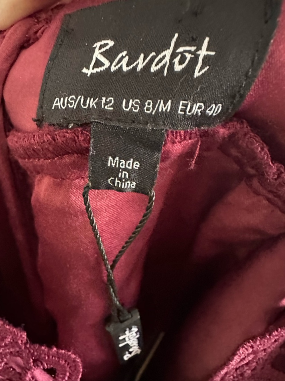 Bardot Versailles Burgundy Crochet Lace Cocktail Dress NWT Size 8 - Picture 6 of 13